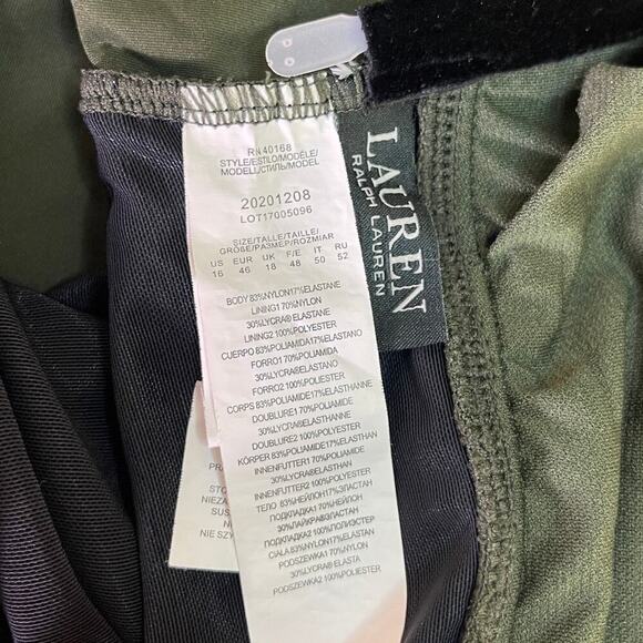 Lauren Ralph Lauren High-Neck One-Piece Olive Green Ruched Women's 16 - Picture 7 of 13